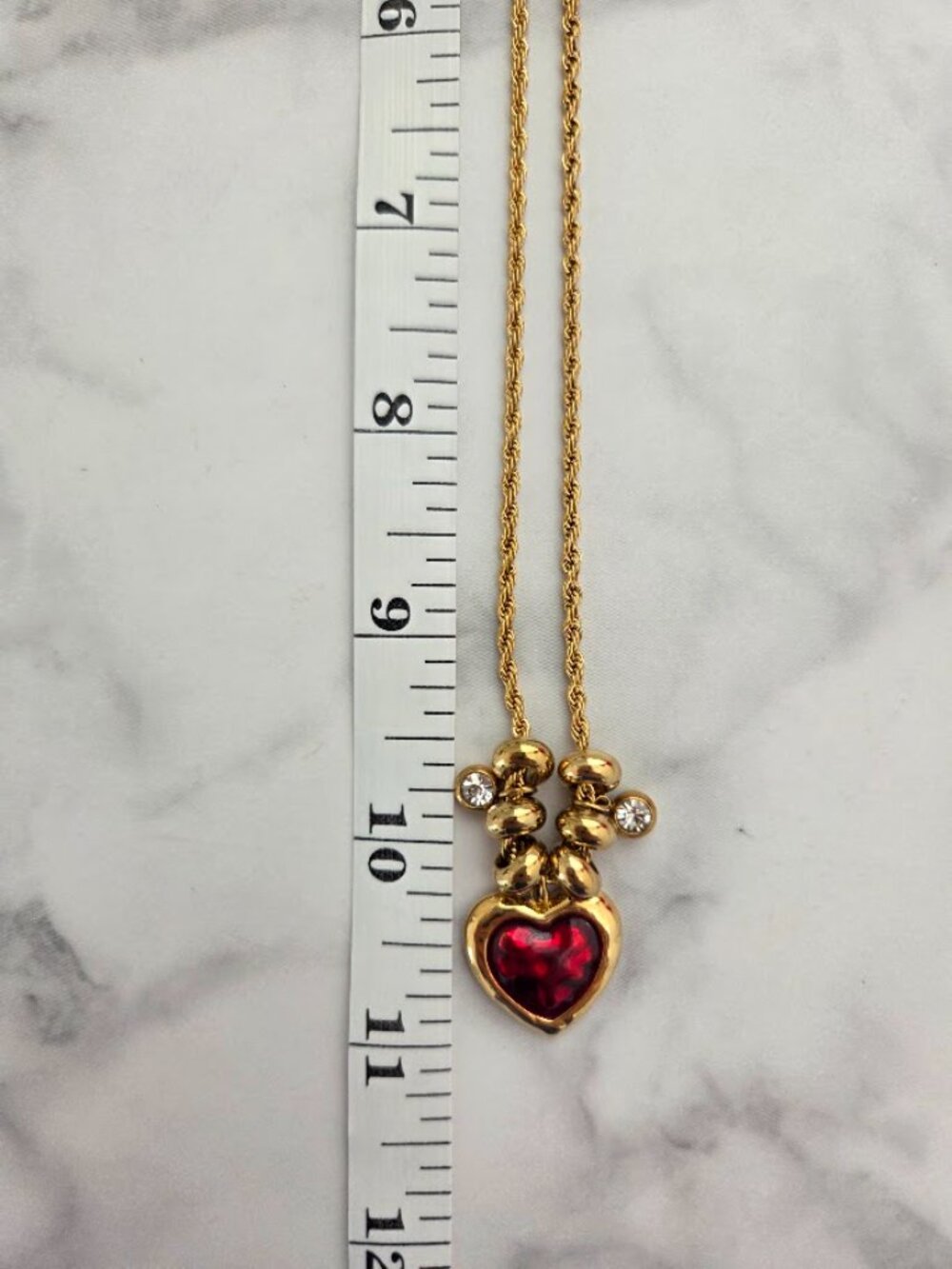 Vintage Gold Red Heart Pendant Necklace Coquette Aesthetic - Picture 13 of 13
